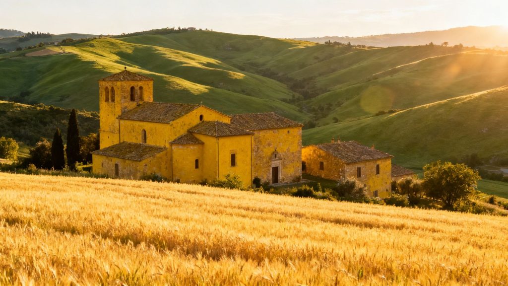 Where Time Weaves Golden Threads Through Honeyed Stone and Rolling Hills